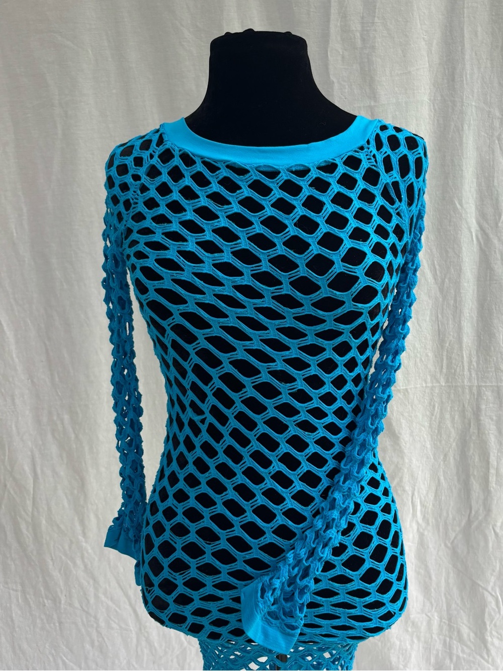 Y2K Electric Blue Fishnet Mermaid Core Mesh Dress Club Kid Rave Festival Goth